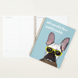 Niedlicher Retro Blue Bulldog mit Neon-Brille Planer