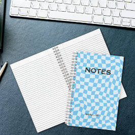Niedlicher Retro Blue Wavy Karo Mit Monogramm Name Notizbuch