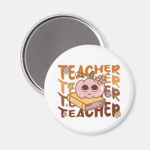 Niedlicher Retro Fall Teacher Pumpkin Halloween Magnet