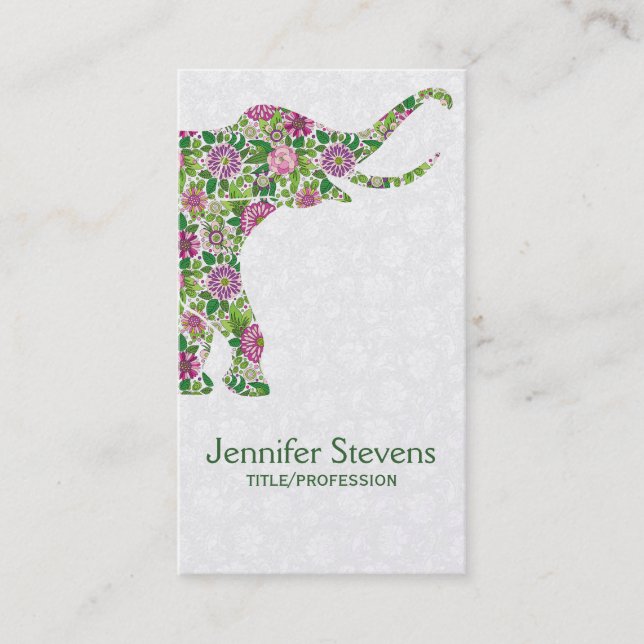 Niedlicher Retro Floral Elefant 2 Visitenkarte (Vorderseite)