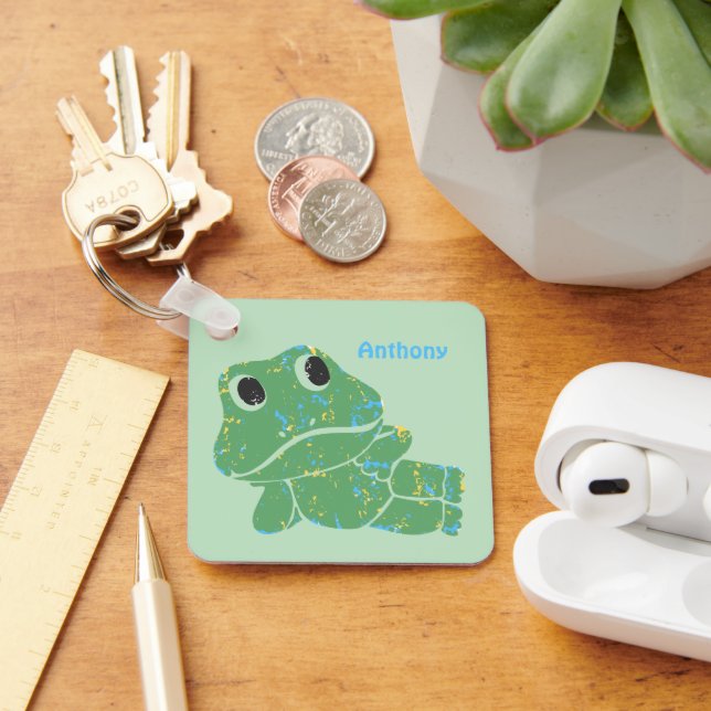 Niedlicher Retro Frog Graphic Personalisiert Schlüsselanhänger (Schreibtisch)