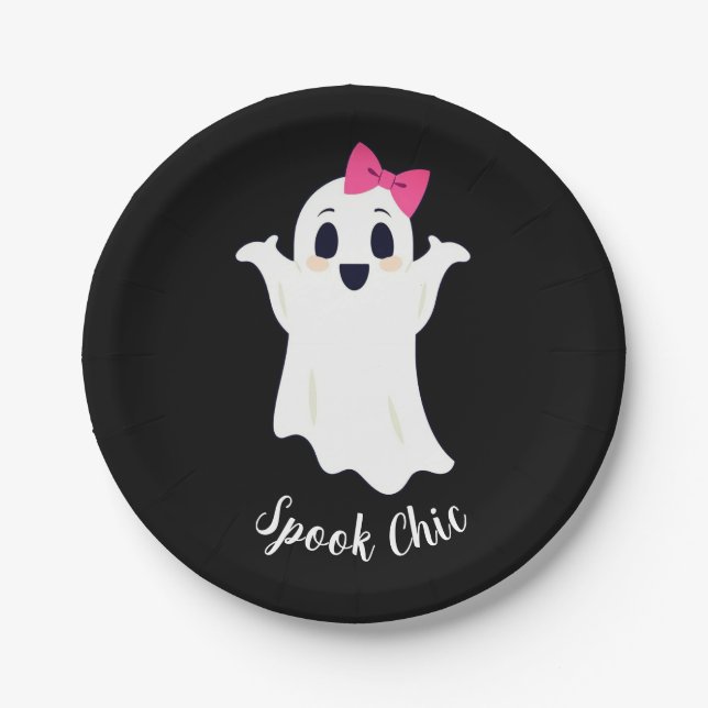 Niedlicher Retro Girl Ghost mit rosafarbenem Haarb Pappteller (Vorderseite)