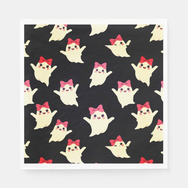 Niedlicher Retro Girl Ghost mit rosafarbenem Haarb Serviette (Vorderseite)