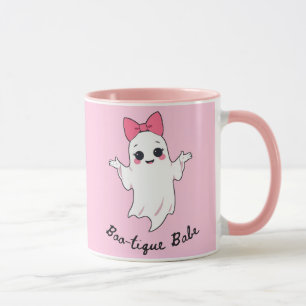 Niedlicher Retro Girl Ghost mit rosafarbenem Haarb Tasse