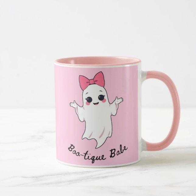 Niedlicher Retro Girl Ghost mit rosafarbenem Haarb Tasse (Rechts)