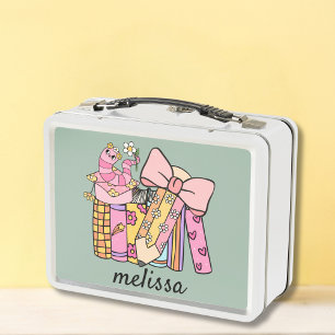 Niedlicher Retro Groovy Rosa Stift Buchcoquette Metall Brotdose
