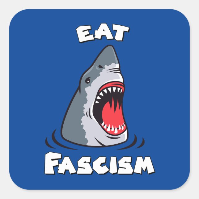 Niedlicher Retro-Hai - Faschismus essen Antifaschi Quadratischer Aufkleber (Vorderseite)