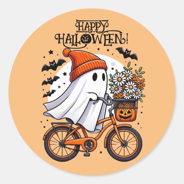 Niedlicher Retro-Halloween-Ghost-Fall Runder Aufkleber (Vorderseite)