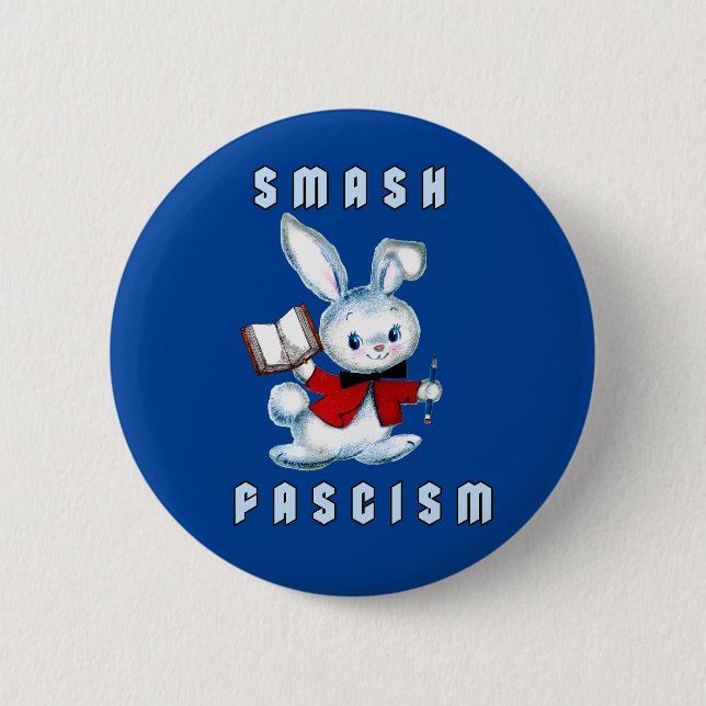 Niedlicher Retro-Hase - Schmetterling des Faschism Button (Vorderseite)