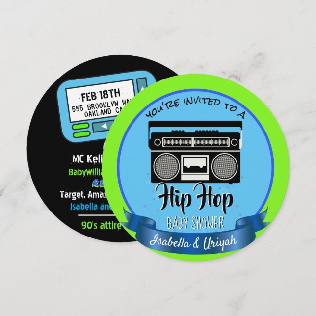 Niedlicher Retro-Hip Hop Einladung (Vorne/Hinten)
