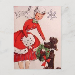 Niedlicher Retro-Hund Feiertagspostkarte