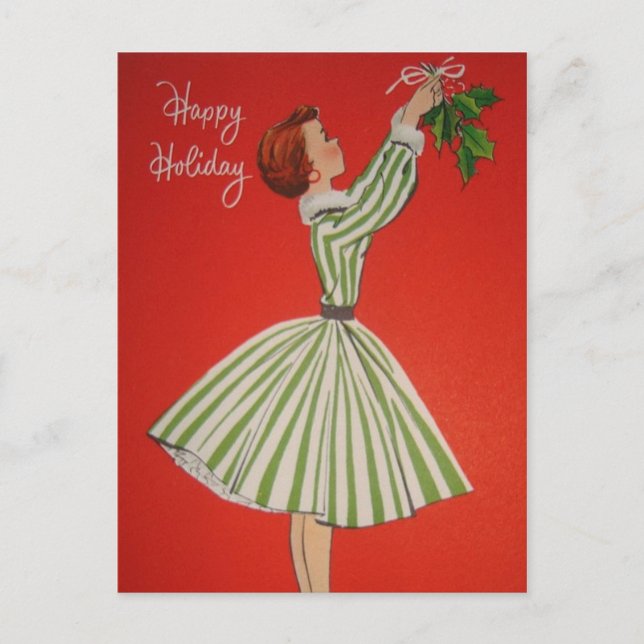 Niedlicher Retro-Jahrgang Weihnachtsfrau Feiertagspostkarte (Vorderseite)