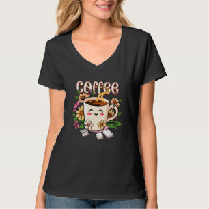 Niedlicher Retro Kawaii Kaffee und Blume T-Shirt