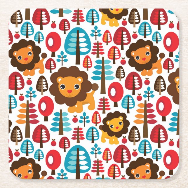 niedlicher retro Löwe scherzt Illustration Rechteckiger Pappuntersetzer (Vorderseite)