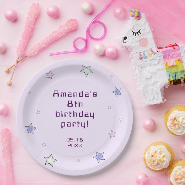 Niedlicher Retro Pastell Stars Light Pink Kinderge Pappteller (Party)