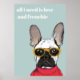 Niedlicher Retro Red French Bulldog mit Neon-Brill Poster