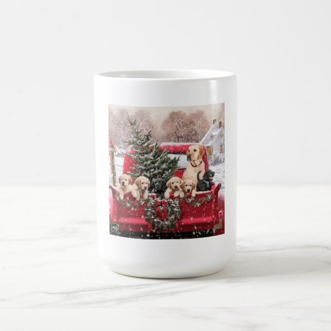 Niedlicher Retro Red Truck mit Welpen Hunde Kaffeetasse (Mittel)