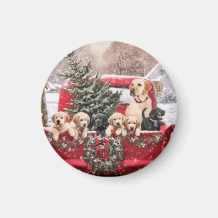 Niedlicher Retro Red Truck mit Welpen Hunde Magnet