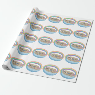 niedlicher Retro-Regenbogen Noahs Ark auf Weiß Geschenkpapier