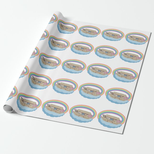 niedlicher Retro-Regenbogen Noah's Ark on White Geschenkpapier (Ungerollt)