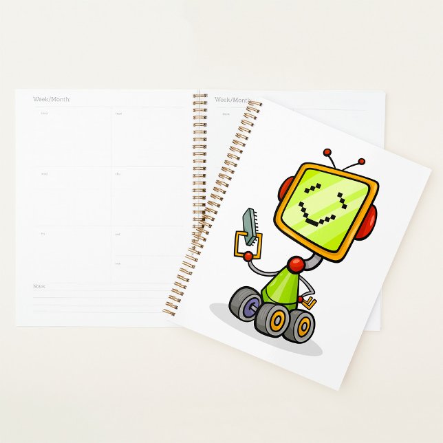 Niedlicher Retro Robot Cartoon Fun KI Tech Digital Planer (Von Creator hochgeladen)