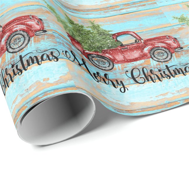 Niedlicher Retro-Rottransporter Land Weihnachten Geschenkpapier (Rolleneckpunkt)