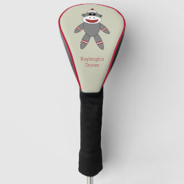 Niedlicher Retro-Socken-Affe auf Tan mit Name Golf Headcover