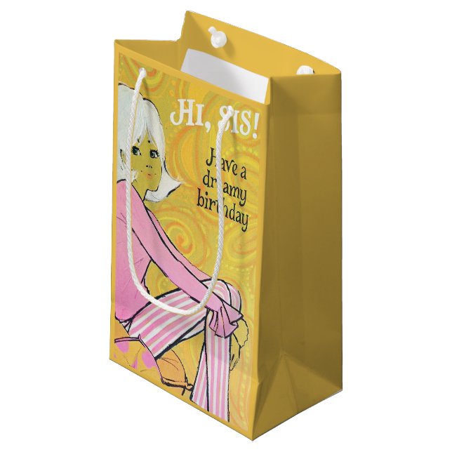 Niedlicher Retro-Vintager Geburtstag der Schwester Kleine Geschenktüte (Vorderseite Schrägansicht)
