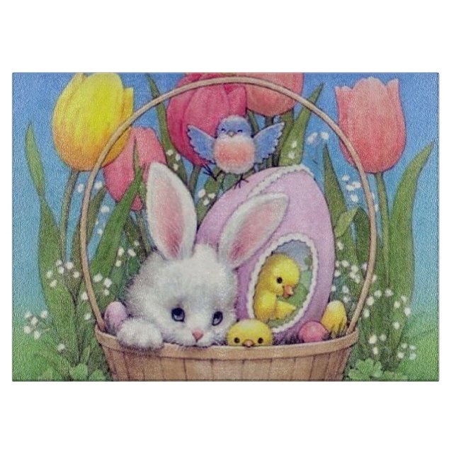 Niedlicher retro Vintager Osterhase Schneidebrett (Vorderseite)