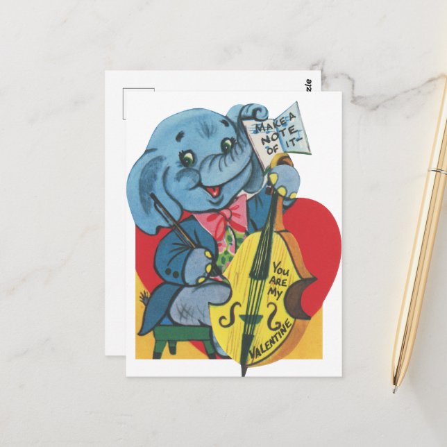 Niedlicher Retro-Vintager Valentinelefant Postkarte (Vorderseite/Rückseite Beispiel)