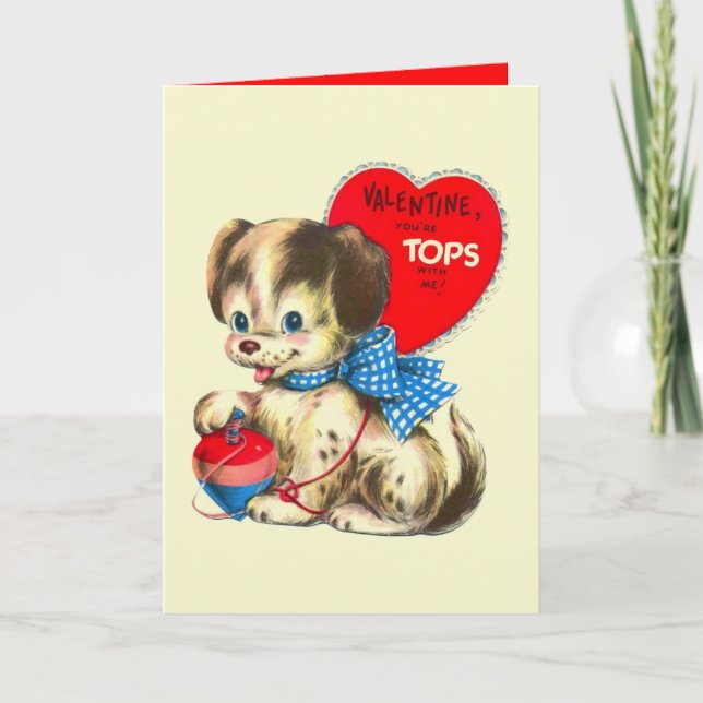 niedlicher Retro-Vintager Valentinhund Feiertagskarte (Vorderseite)