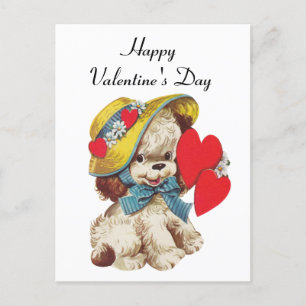Niedlicher Retro-Vintager Valentinhund Postkarte