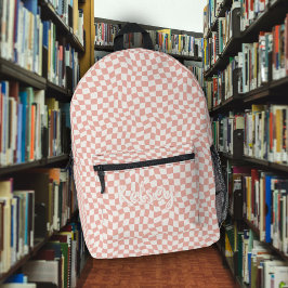 Niedlicher Retro-Wavy-Karo Rosa Monogramm-Name Bedruckter Rucksack