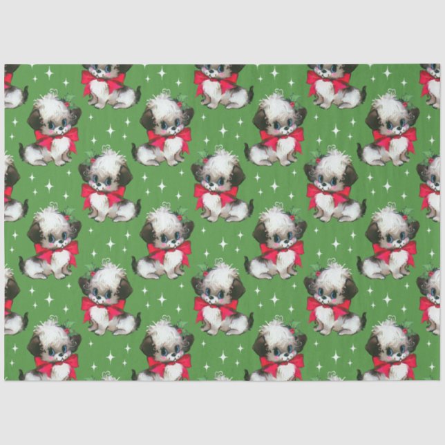 Niedlicher Retro-Weihnachtshund Mitte des Jahrhund Seidenpapier (Vorderseite)