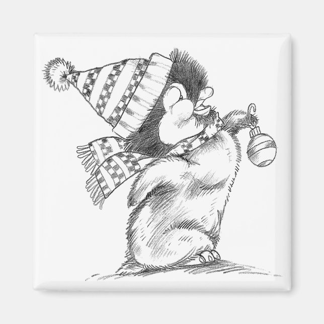 Niedlicher Retro-Weihnachtspenguin mit Hut und Sca Magnet (Vorne)