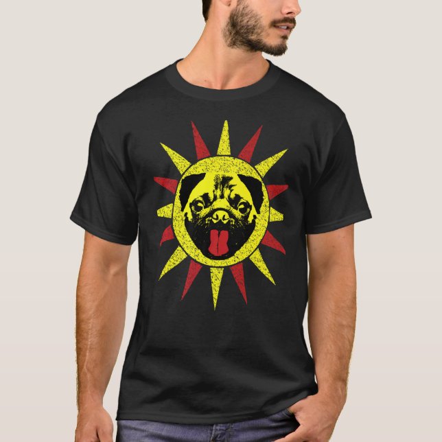 Niedlicher Retro Welpen Hund lächeln Sun Mops T-Shirt (Vorderseite)