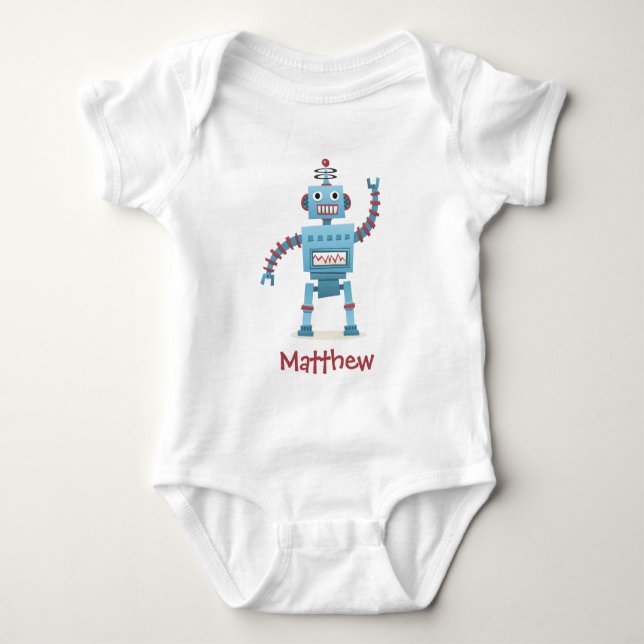 Niedlicher Retroboter Cartoon personalisiert Baby Strampler (Vorderseite)
