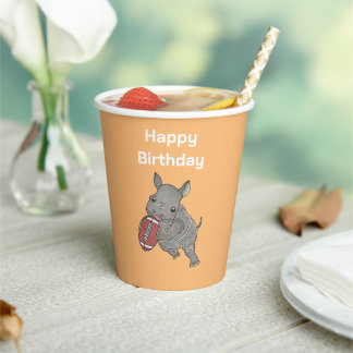 Niedlicher Rhino American Football Birthday Paper  Pappbecher