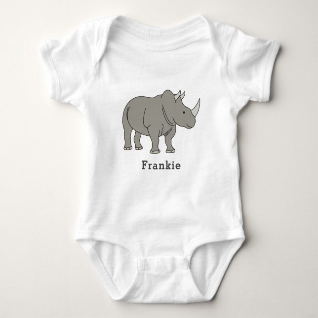 Niedlicher Rhino Einzigartiger Junge Personalisier Baby Strampler (Vorderseite)