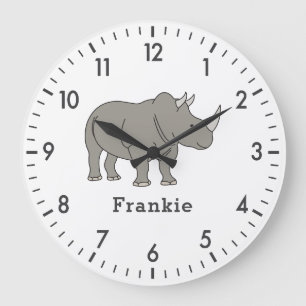 Niedlicher Rhino Einzigartiger Junge Personalisier Große Wanduhr