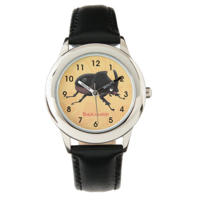 Niedlicher Rhinozerokerkäfer Cartoon Armbanduhr (Vorderseite)