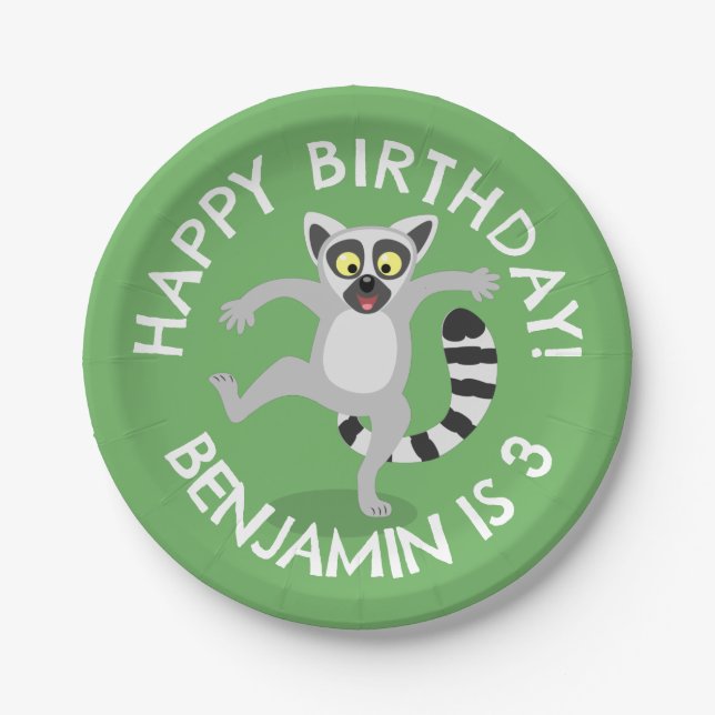 Niedlicher Ring Schwanz lemur Cartoon personalisie Pappteller (Vorderseite)
