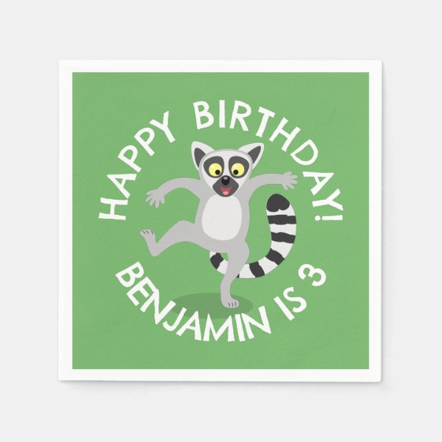 Niedlicher Ring Schwanz lemur Cartoon personalisie Serviette (Vorderseite)