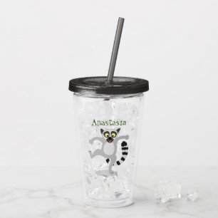 Niedlicher Ring Schwanz lemur Tanz Cartoon Abbildu Acryltrinkbecher