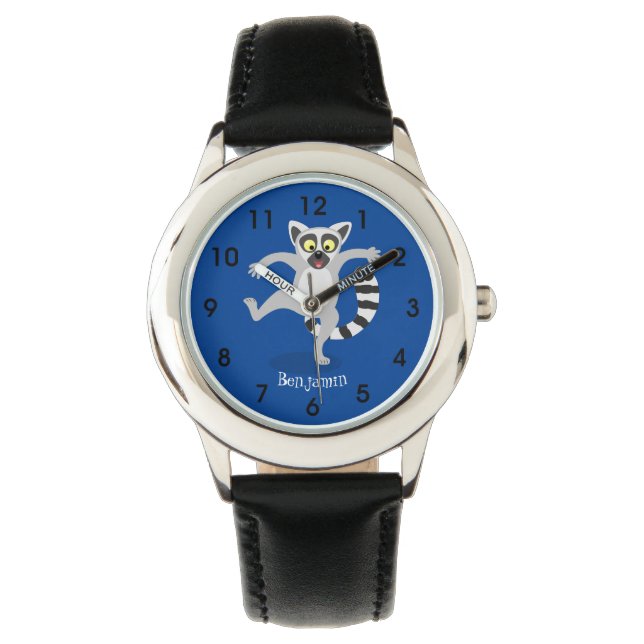 Niedlicher Ring Schwanz lemur Tanz Cartoon Abbildu Armbanduhr (Vorderseite)