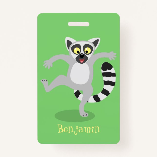 Niedlicher Ring Schwanz lemur Tanz Cartoon Abbildu Ausweis (Vorderseite)