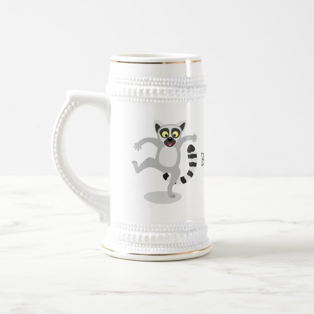 Niedlicher Ring Schwanz lemur Tanz Cartoon Abbildu Bierglas (Links)