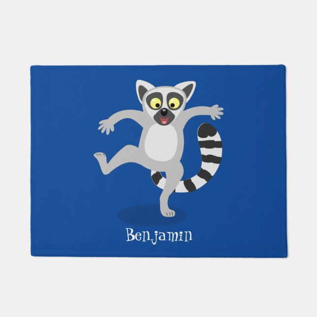 Niedlicher Ring Schwanz lemur Tanz Cartoon Abbildu Fußmatte (Vorderseite)