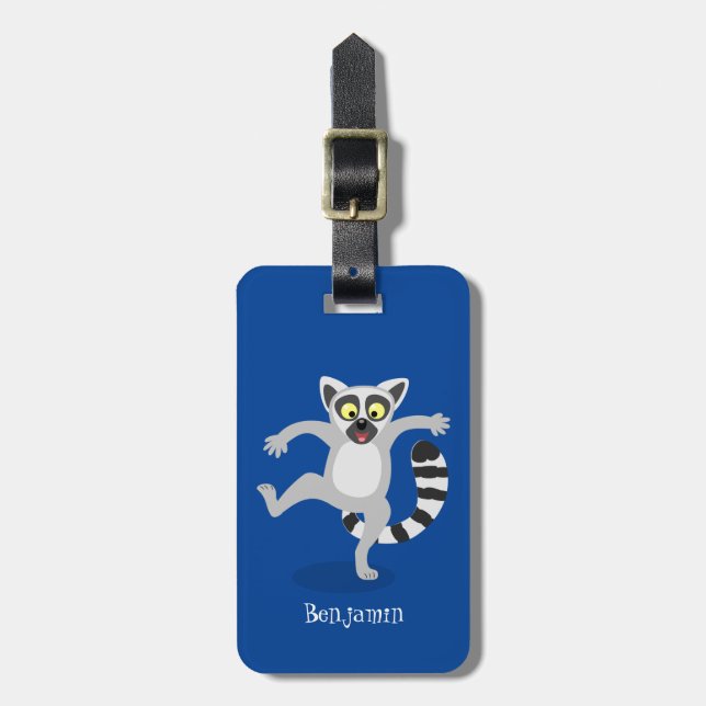 Niedlicher Ring Schwanz lemur Tanz Cartoon Abbildu Gepäckanhänger (Vorderseite vertikal)