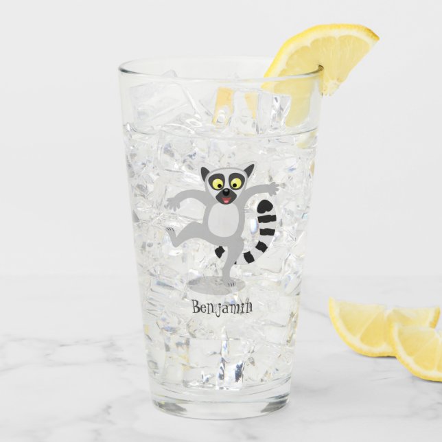 Niedlicher Ring Schwanz lemur Tanz Cartoon Abbildu Glas (Rückseite Ice)